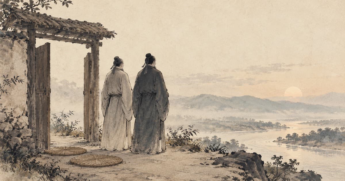 Two quiet figures at a yielding threshold — integrity without launching a fight