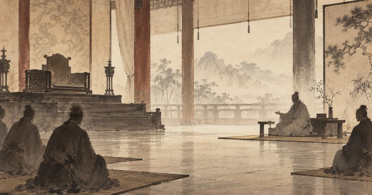 A Qi court audience — Duke Jing asking Confucius about government