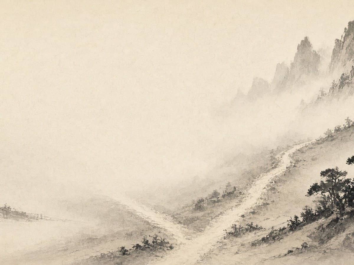 Misty fork in a path — restrained junzi / xiaoren contrast without cartoon villainy