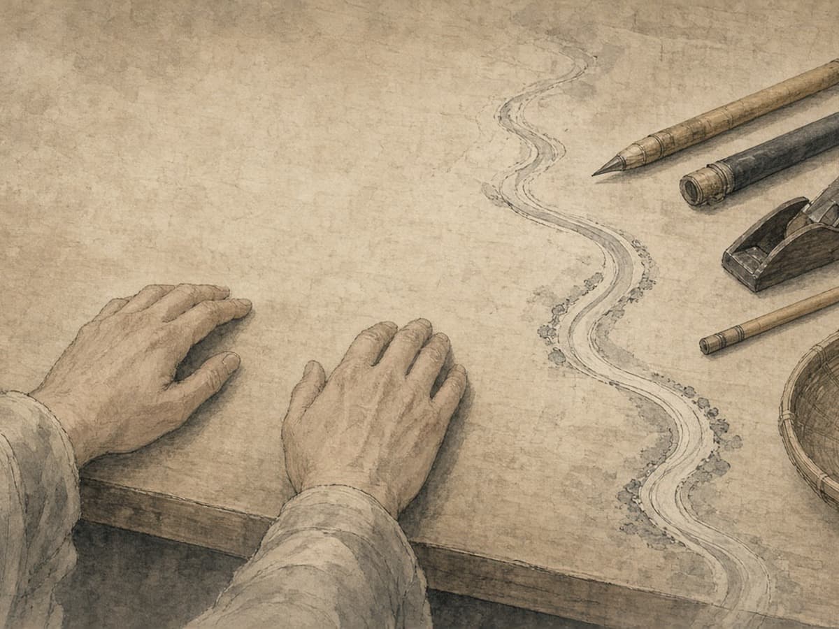 Calm desk and a guided water line — Shun’s ease and Yu’s tireless care, without spectacle