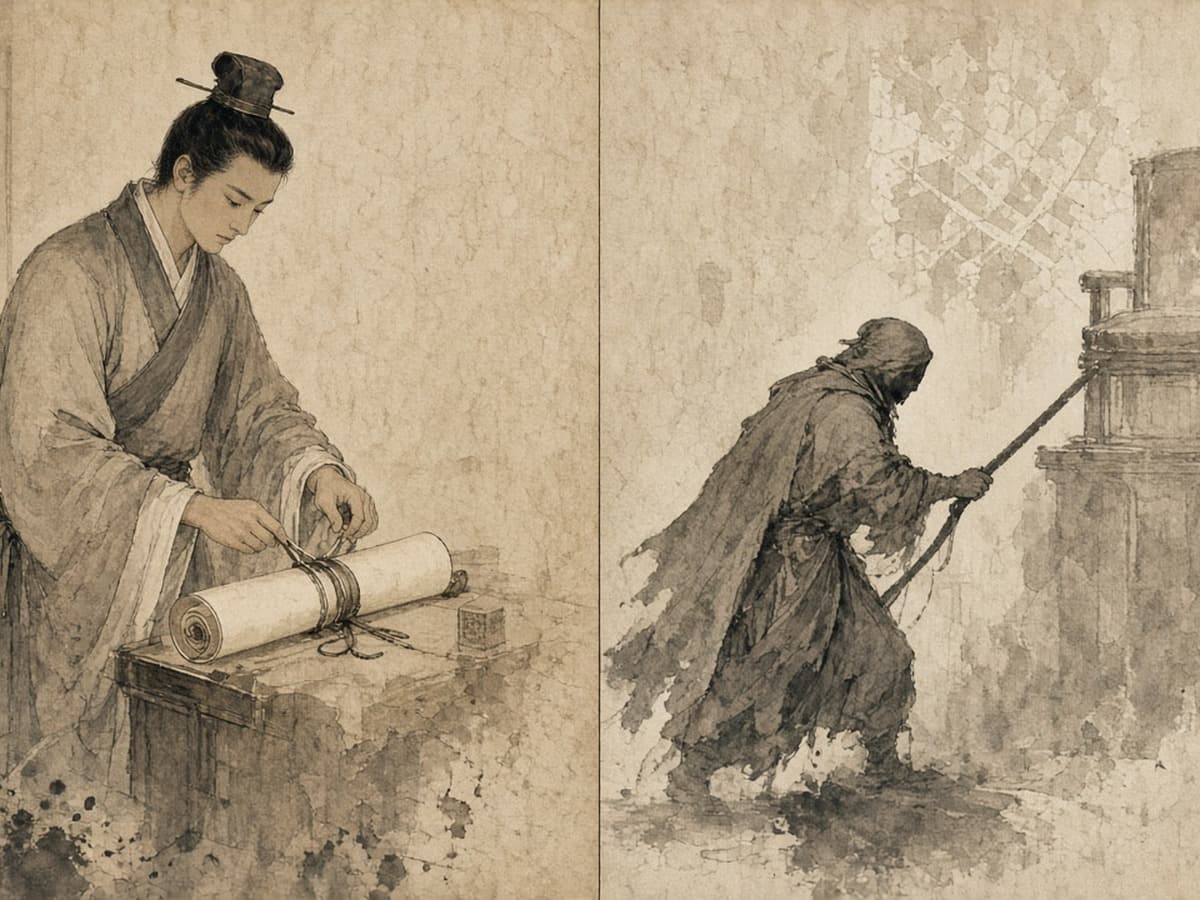 Finishing an entrusted scroll versus trailing a raised seat — zhong is not blind loyalty